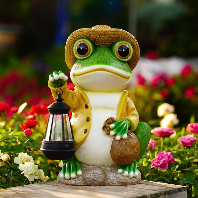 Pohabery Large Frog Garden Statue, 13.3 Inches Tall, Resin Frog Decor with Solar Lantern for Outdoor Decoration and Housewarming - Image 5